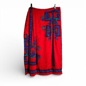 Vintage Red 100% Silk Floral Midi Skirt